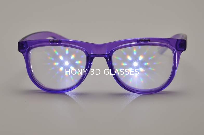 Purple Frame 3D Fireworks Glasses , Plastic Diffraction Glasses