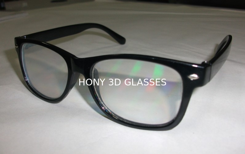 Black Frame Diffraction 3D Glasses For Fireworks , Rainbow Viewing Glasses