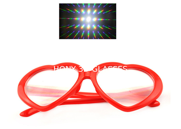 Red Heart Frame Plastic Diffraction Fireworks 3D Rainbow Glasses For Party