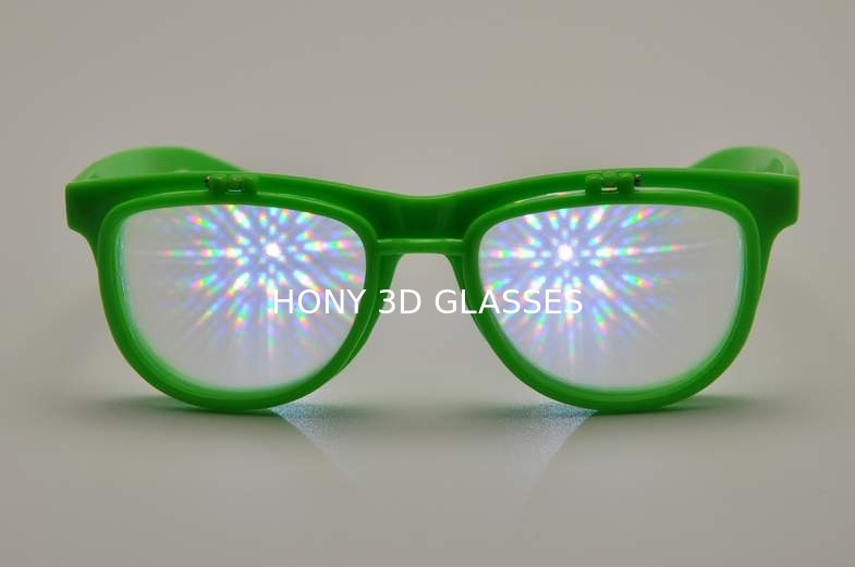 Green Frame Plastic Diffraction Glasses , Flip Up Fireworks Glasses