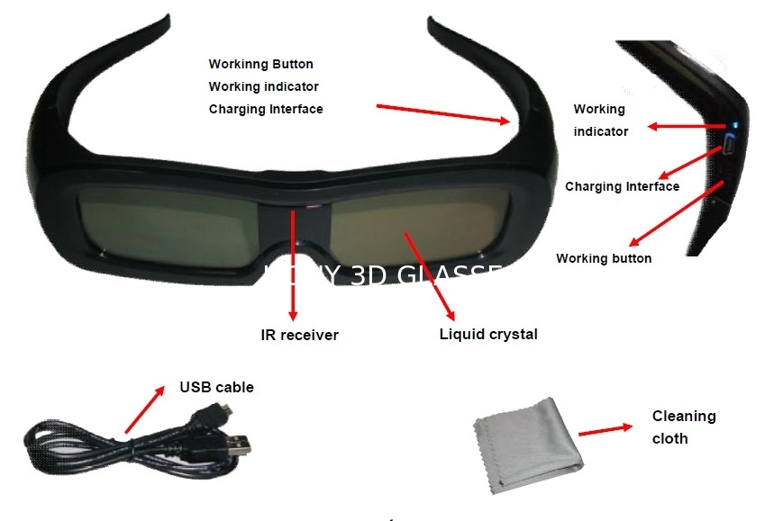 Black Frame Universal Active Shutter 3D Glasses For South Korea TV